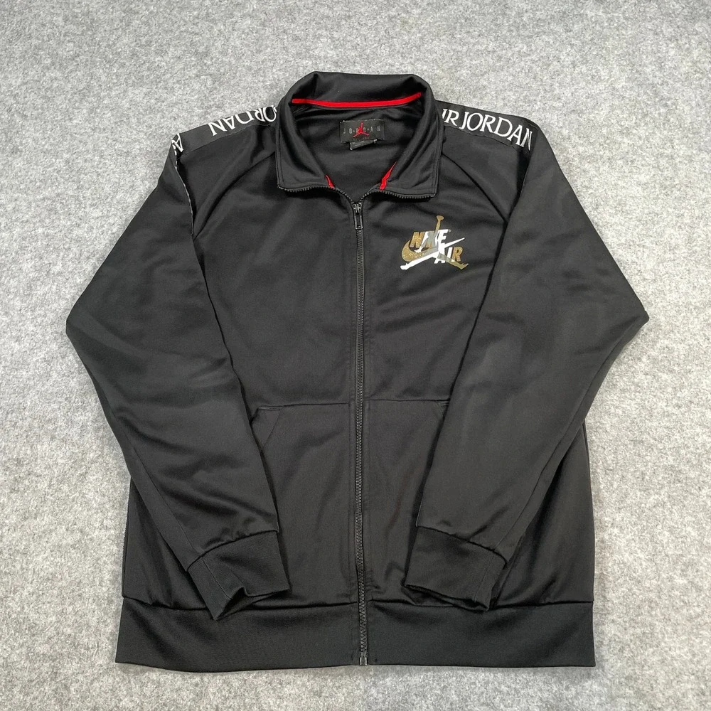 Jordan Mens Track Jacket M Black Gold Foil Jumpman Logo Sleeve Taping Zip Up